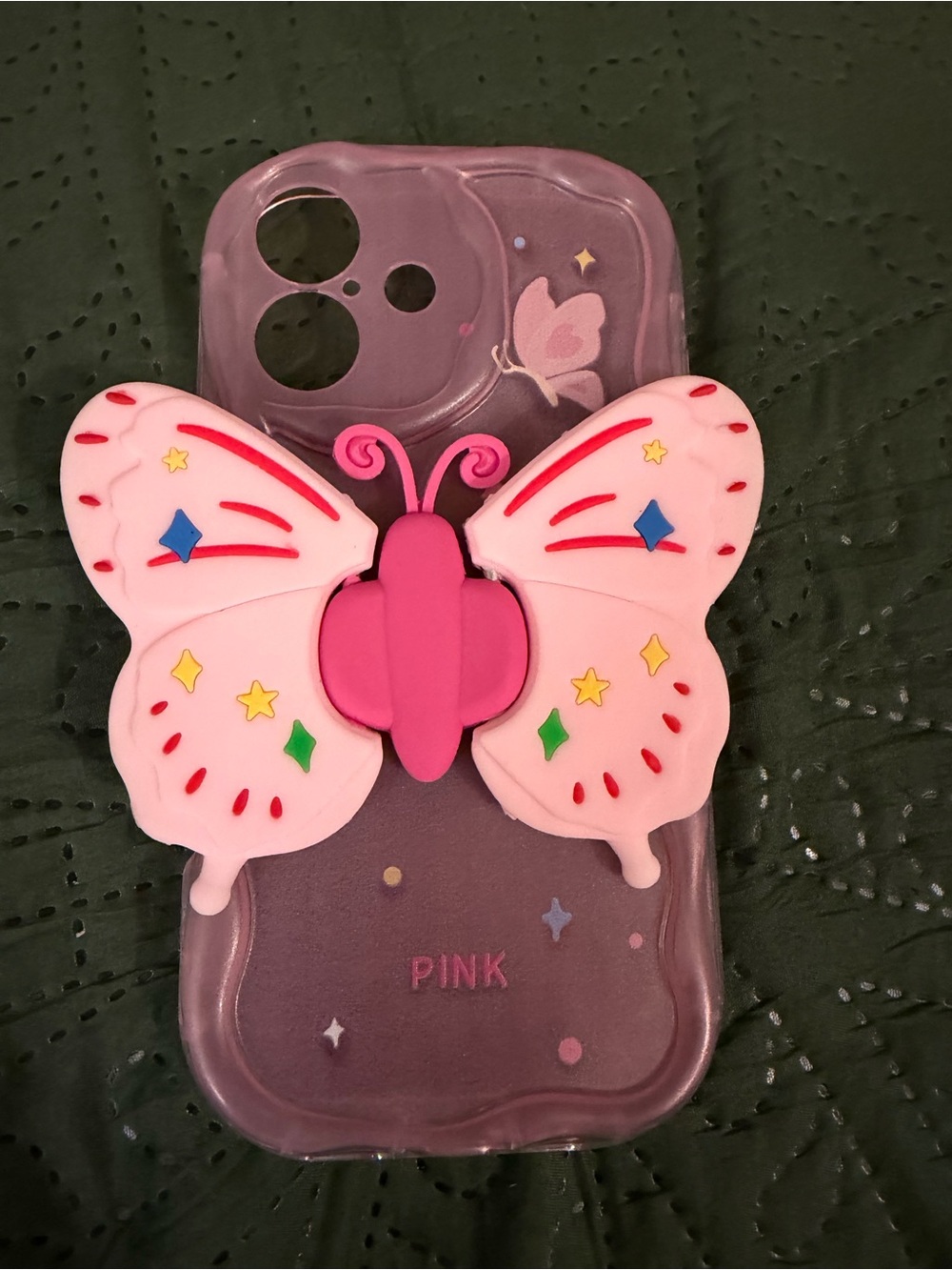 Pink Butterfly iphone 16 Phone Case with Grip